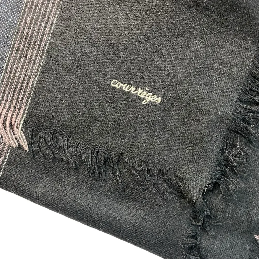 Vintage Courreges Wool Scarf Shawl Wrap Large Rectangular‎ Black Pink 56